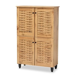 Pemberly Row Oak Brown 4-Door Shoe Storage Cabinet with Air Circulation