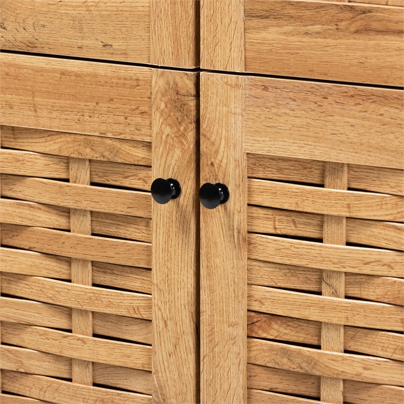 Pemberly Row Oak Brown 4-Door Shoe Storage Cabinet with Air Circulation
