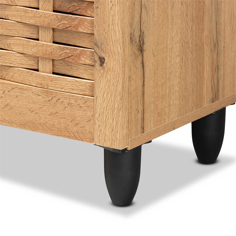 Pemberly Row Oak Brown 4-Door Shoe Storage Cabinet with Air Circulation