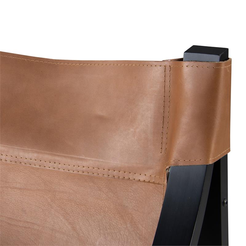 Pemberly Row Natural Top Grain Leather Sling Chair with Black Oak Frame