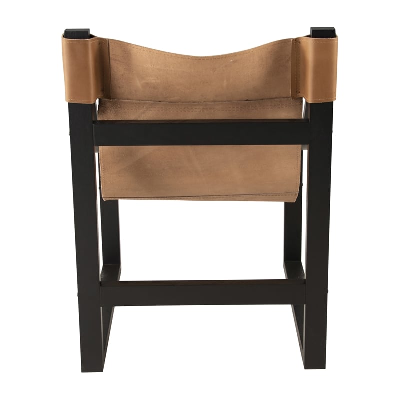 Pemberly Row Natural Top Grain Leather Sling Chair with Black Oak Frame