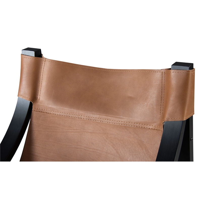 Pemberly Row Natural Top Grain Leather Sling Chair with Black Oak Frame