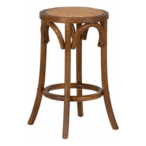 Pemberly Row 24&quot Wood Counter Stool with Rattan Seat in Walnut Finish