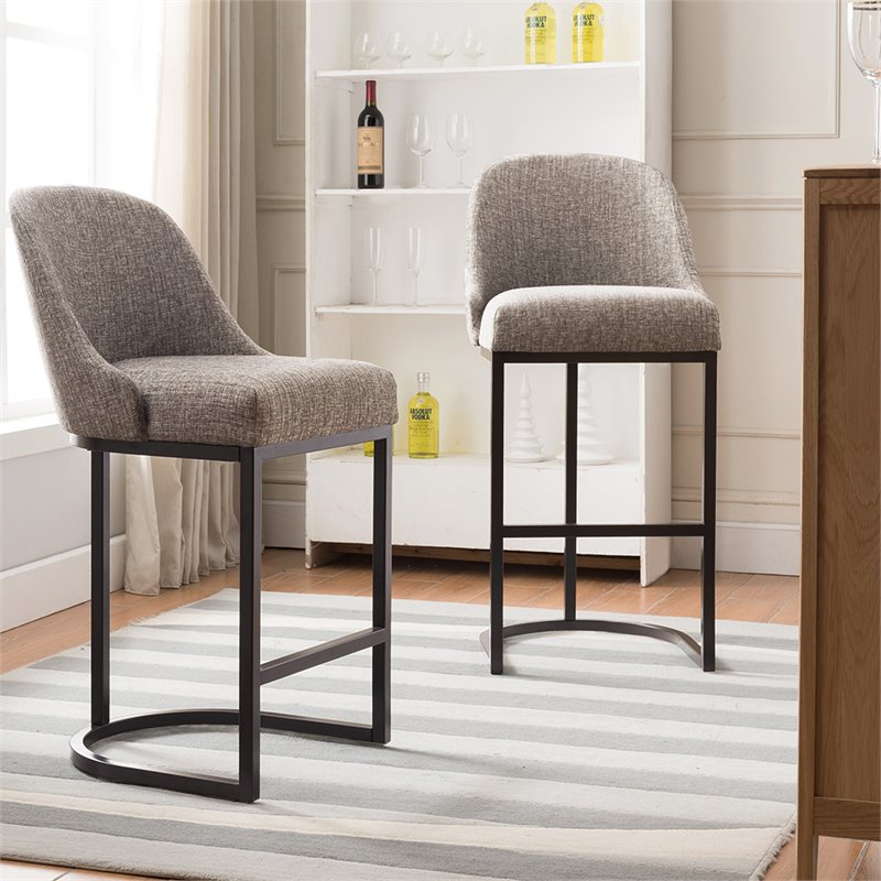 Pemberly Row Barrel Back Metal Counter Stool Set in Gray/Espresso