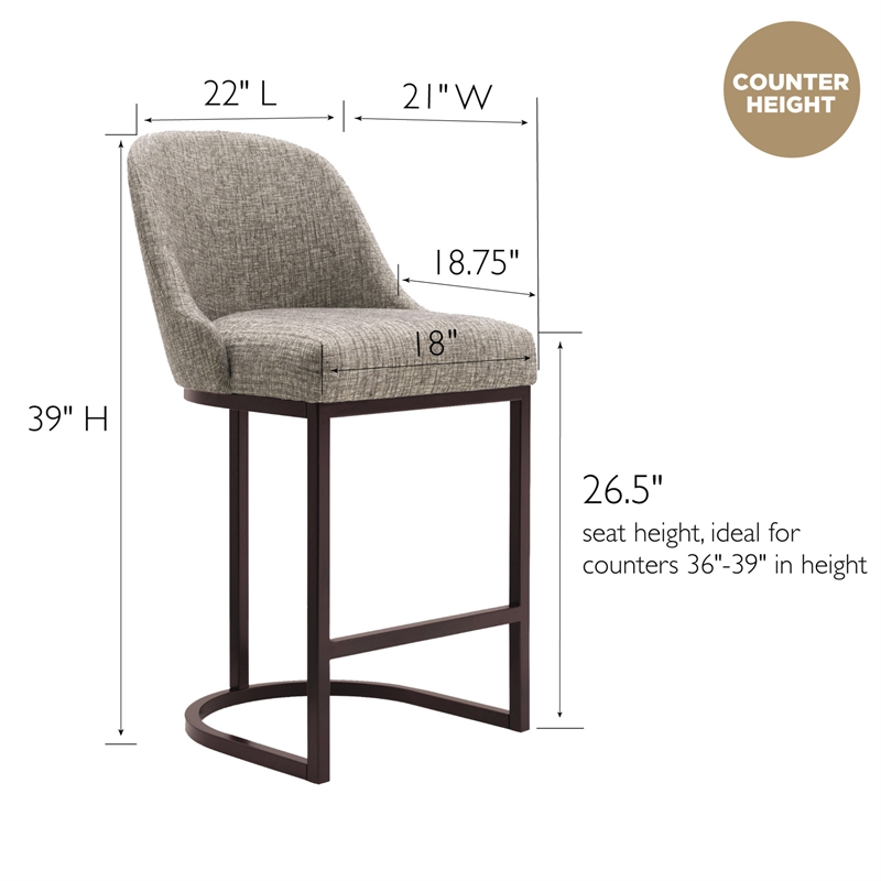 Pemberly Row Barrel Back Metal Counter Stool Set in Gray/Espresso