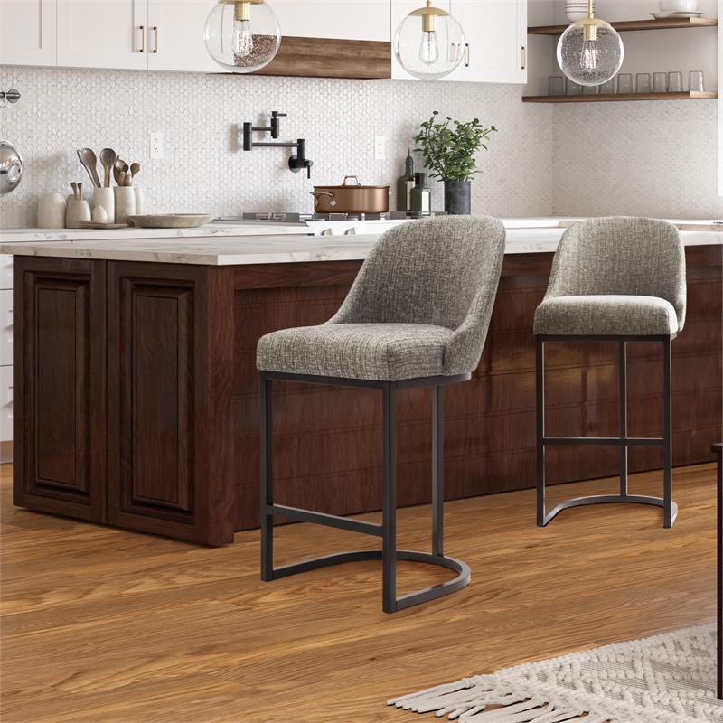 Pemberly Row Barrel Back Metal Counter Stool Set in Gray/Espresso