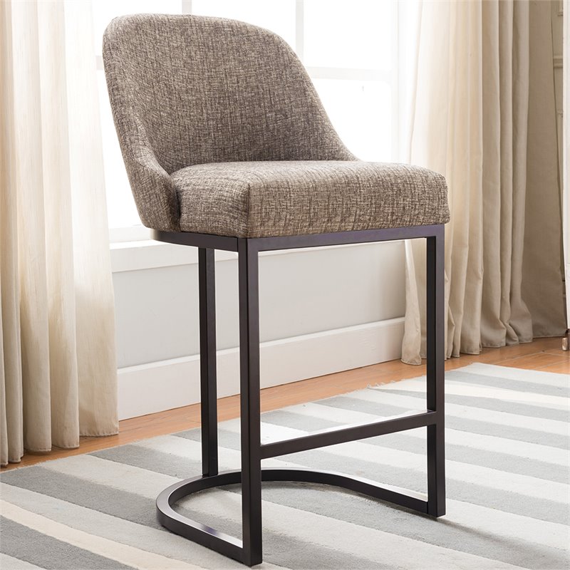 Pemberly Row Barrel Back Metal Counter Stool Set in Gray/Espresso