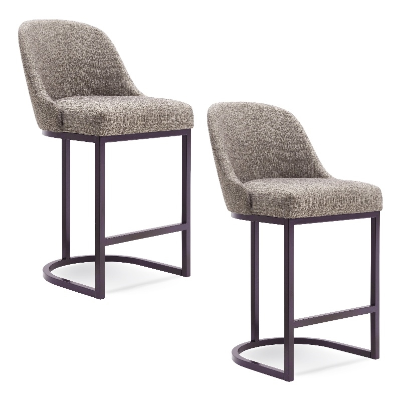 Pemberly Row Barrel Back Metal Counter Stool Set in Gray/Espresso