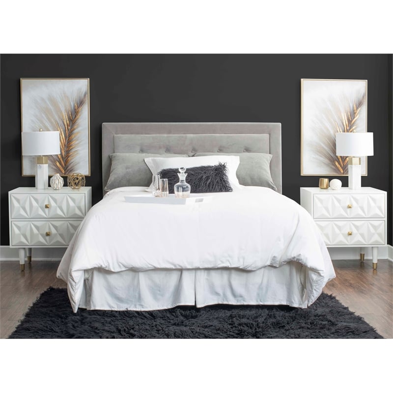 Pemberly Row 2-Drawer Nightstand with Geometric Texture in White/Gold