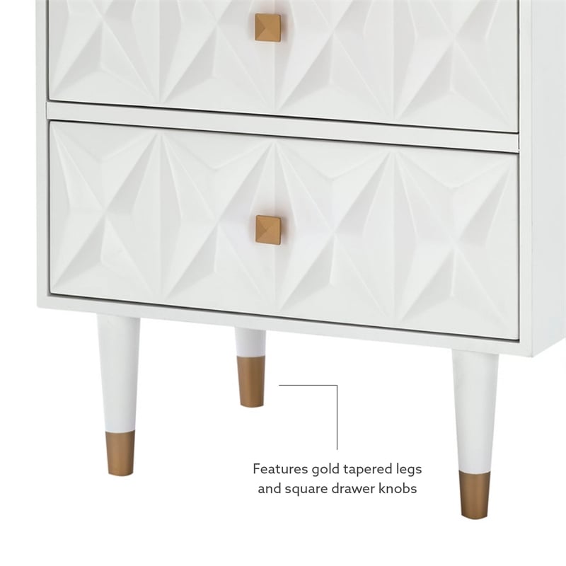 Pemberly Row 2-Drawer Nightstand with Geometric Texture in White/Gold