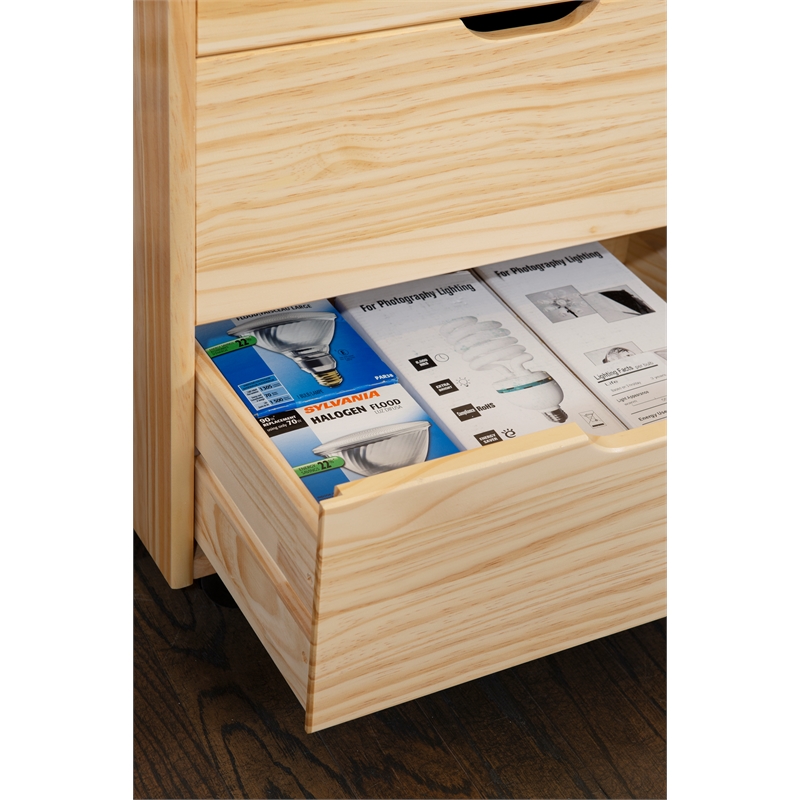 Pemberly Row Eight Drawer Rolling Storage Cart in Natural Wood