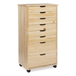 Pemberly Row Eight Drawer Rolling Storage Cart in Natural Wood