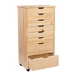 Pemberly Row Eight Drawer Rolling Storage Cart in Natural Wood