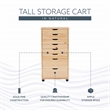 Pemberly Row Eight Drawer Rolling Storage Cart in Natural Wood