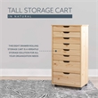 Pemberly Row Eight Drawer Rolling Storage Cart in Natural Wood