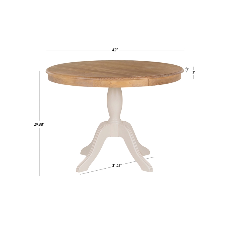 Pemberly Row Round Pedestal Dining Table in Natural and White Solid Wood