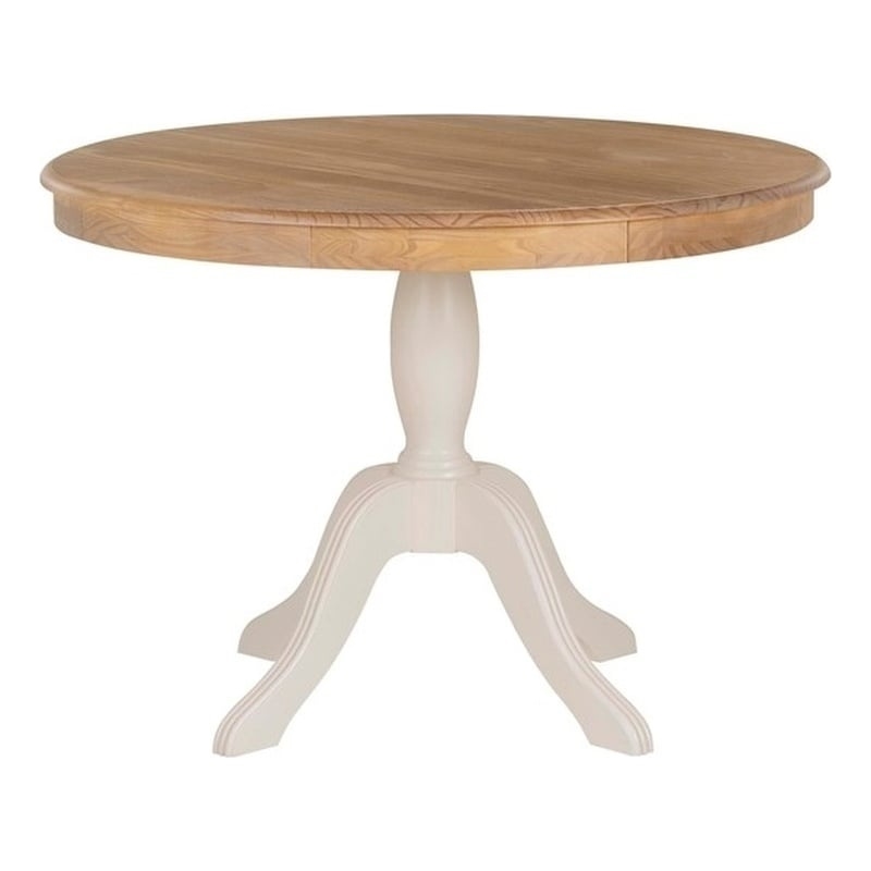 Pemberly Row Round Pedestal Dining Table in Natural and White Solid Wood