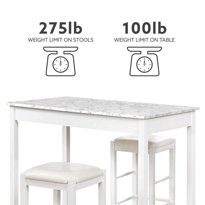 Pemberly Row 3-Piece Tavern Set with White Faux Marble Top