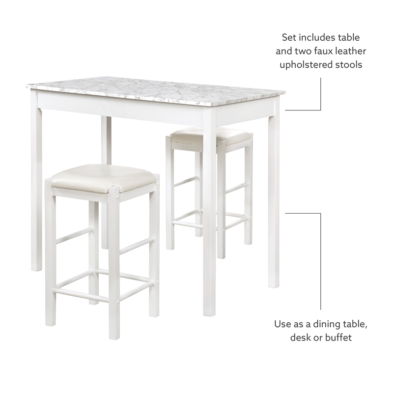 Pemberly Row 3-Piece Tavern Set with White Faux Marble Top