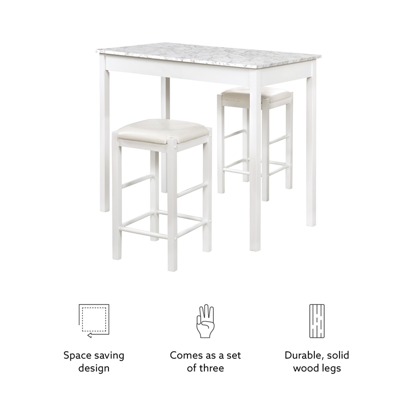 Pemberly Row 3-Piece Tavern Set with White Faux Marble Top