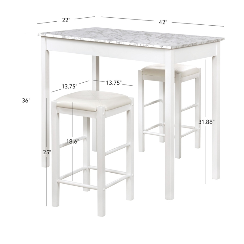 Pemberly Row 3-Piece Tavern Set with White Faux Marble Top