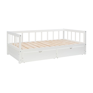 Pemberly Row Twin to King Daybed with 2 Drawers in White Pine Wood