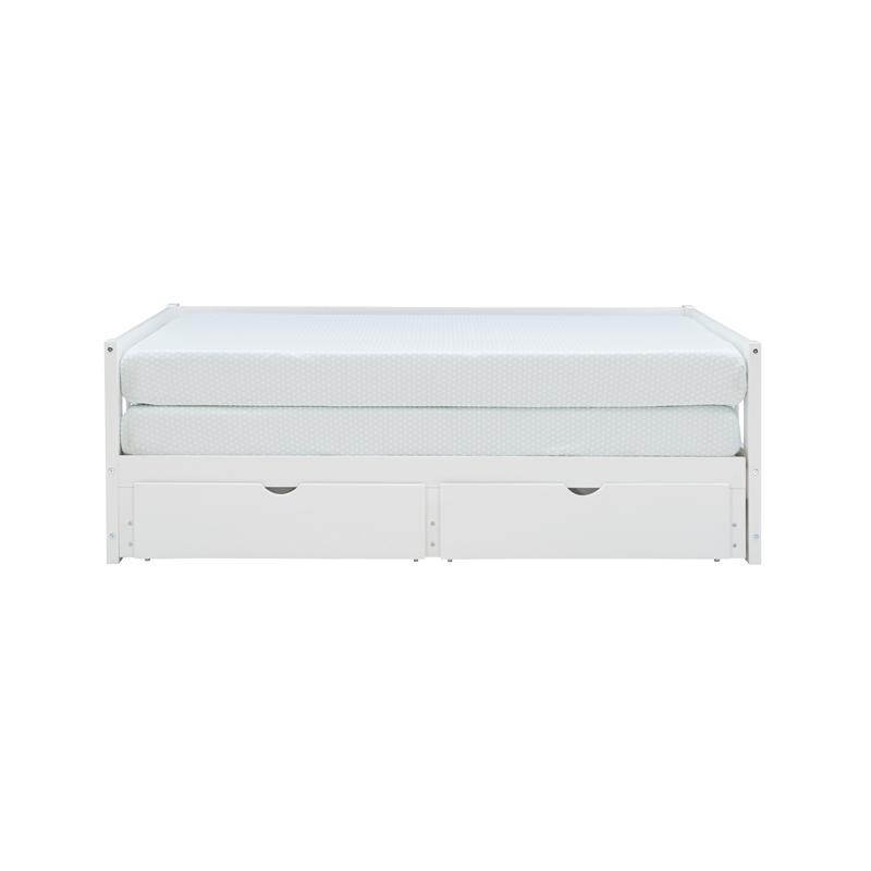 Pemberly Row Twin to King Daybed with 2 Drawers in White Pine Wood