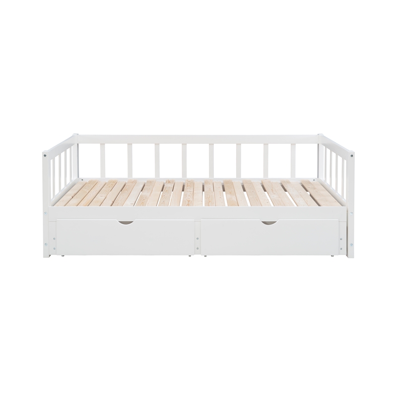 Pemberly Row Twin to King Daybed with 2 Drawers in White Pine Wood