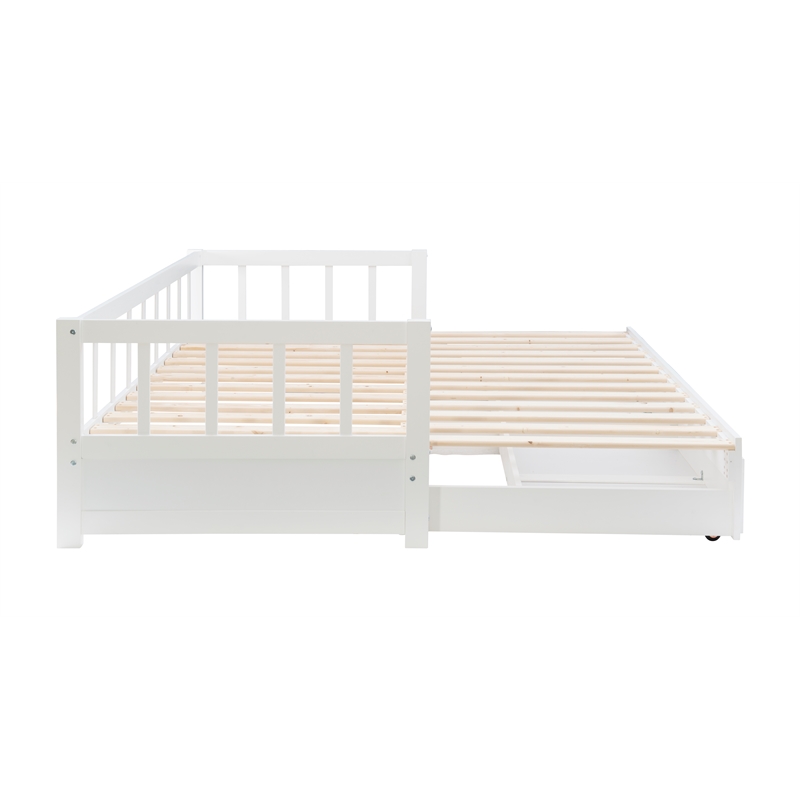 Pemberly Row Twin to King Daybed with 2 Drawers in White Pine Wood