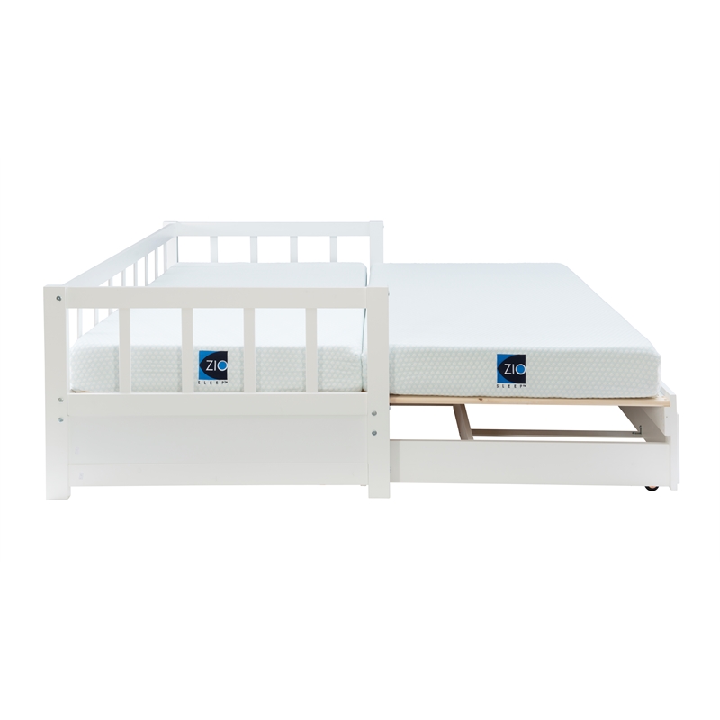 Pemberly Row Twin to King Daybed with 2 Drawers in White Pine Wood
