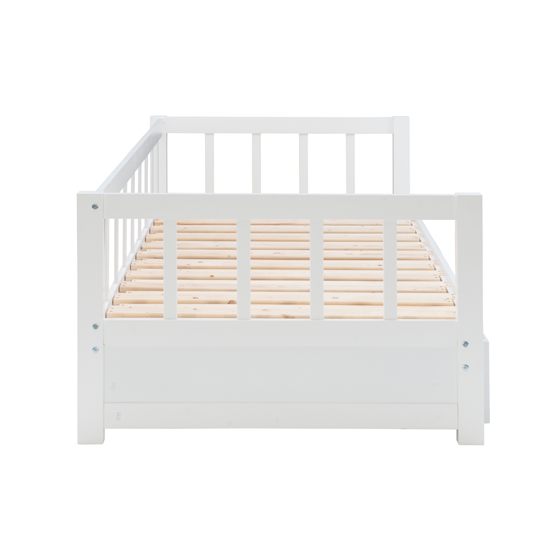 Pemberly Row Twin to King Daybed with 2 Drawers in White Pine Wood