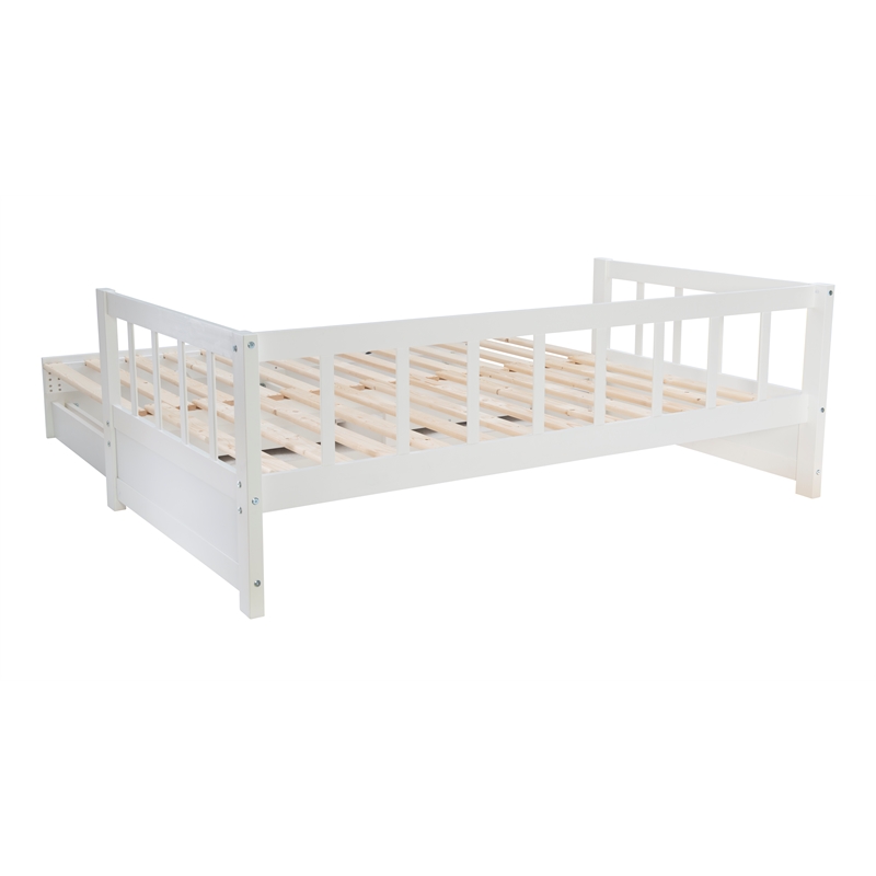 Pemberly Row Twin to King Daybed with 2 Drawers in White Pine Wood