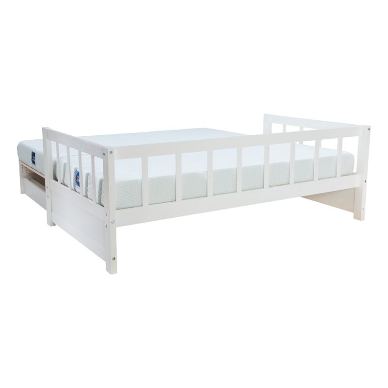 Pemberly Row Twin to King Daybed with 2 Drawers in White Pine Wood