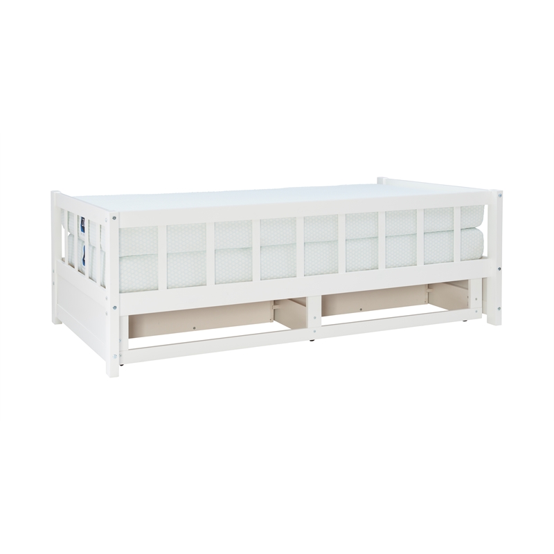 Pemberly Row Twin to King Daybed with 2 Drawers in White Pine Wood