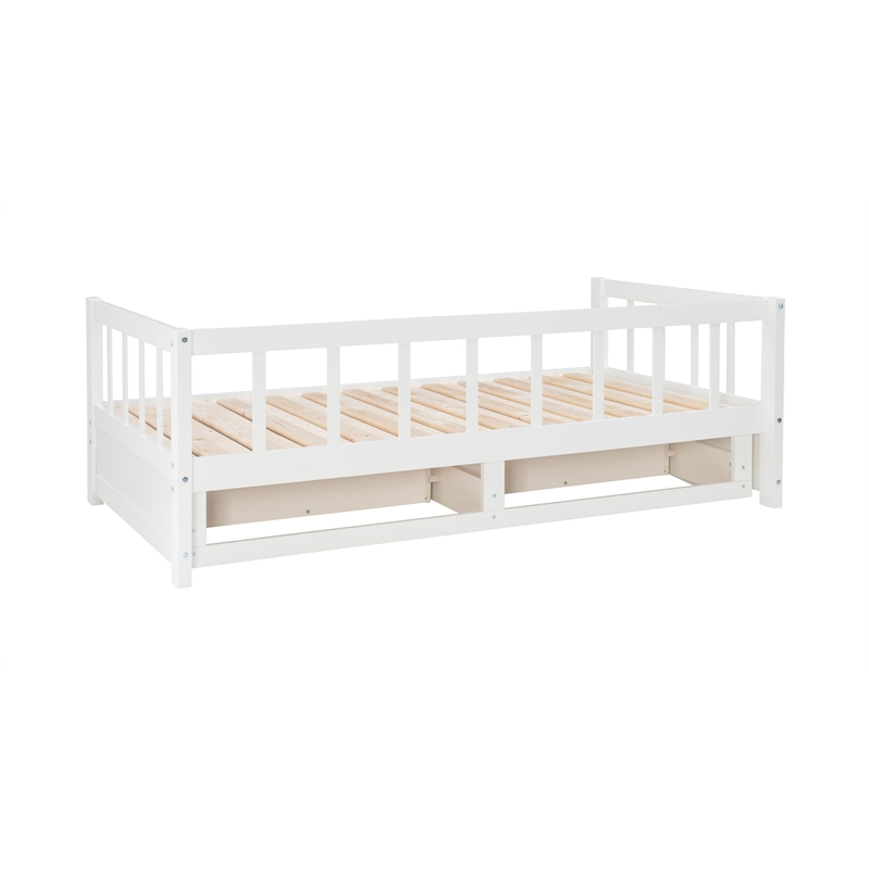 Pemberly Row Twin to King Daybed with 2 Drawers in White Pine Wood