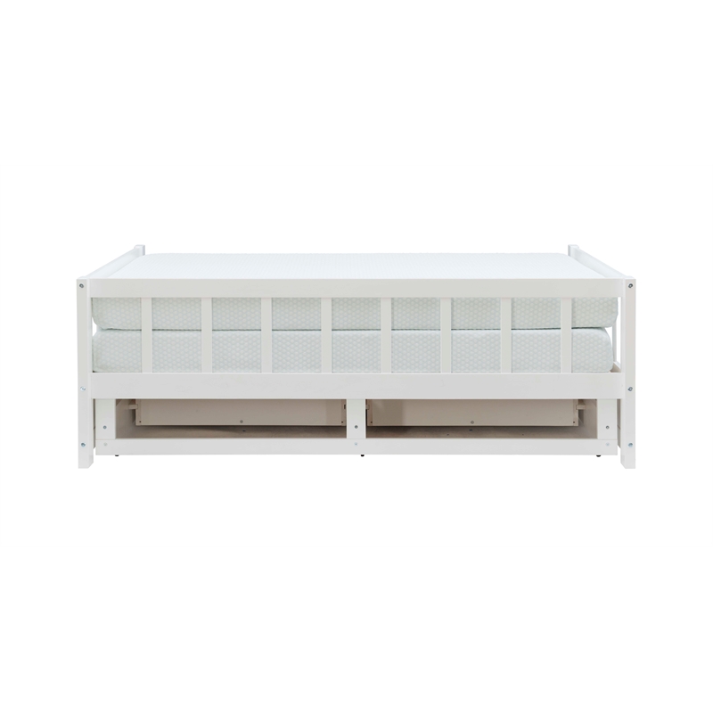 Pemberly Row Twin to King Daybed with 2 Drawers in White Pine Wood