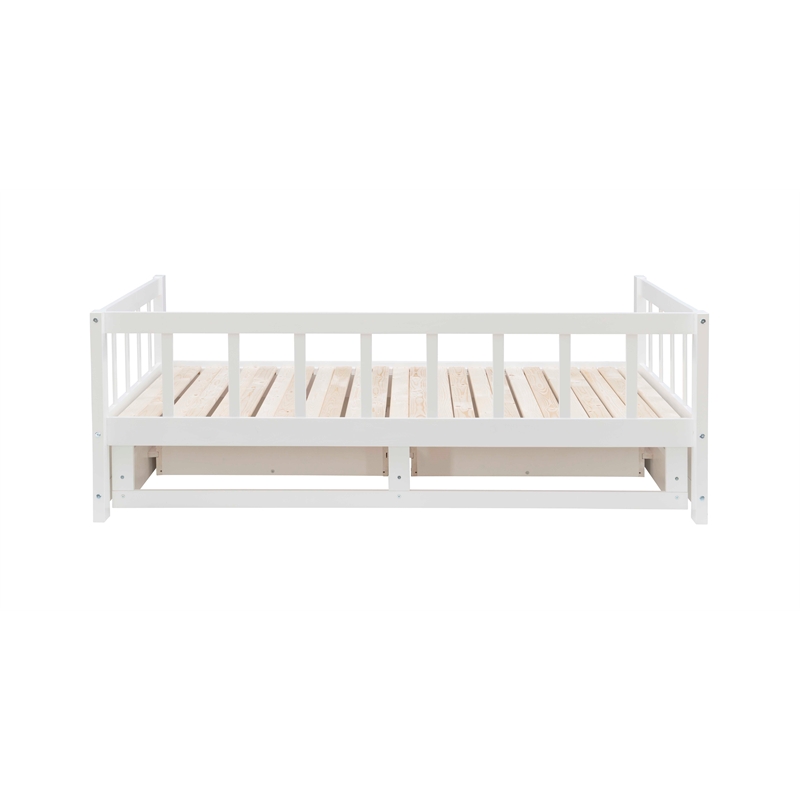 Pemberly Row Twin to King Daybed with 2 Drawers in White Pine Wood
