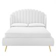 Pemberly Row Queen Velvet Wingback Platform Bed in White