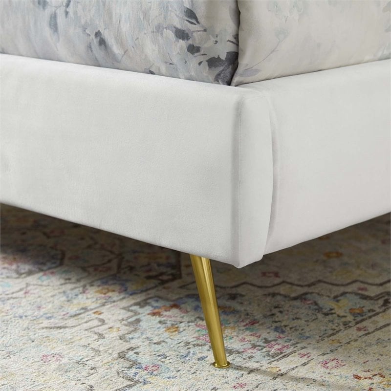 Pemberly Row Queen Velvet Wingback Platform Bed in White
