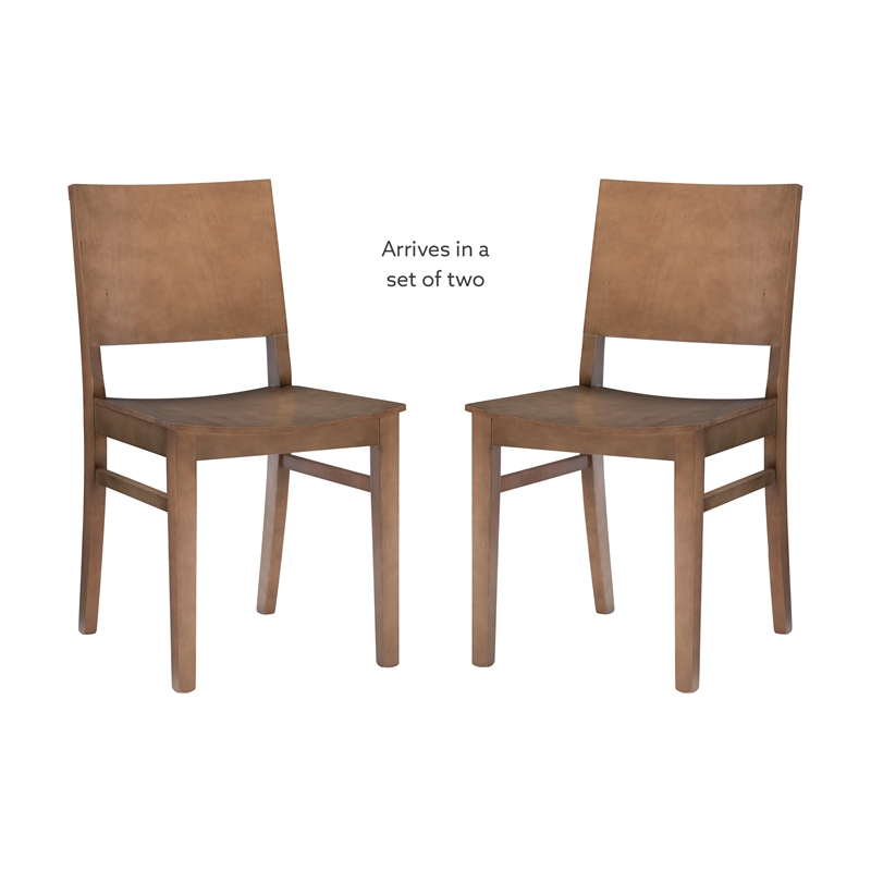Pemberly Row Set of 2 Solid Beechwood Side Chairs in Natural Finish for Dining