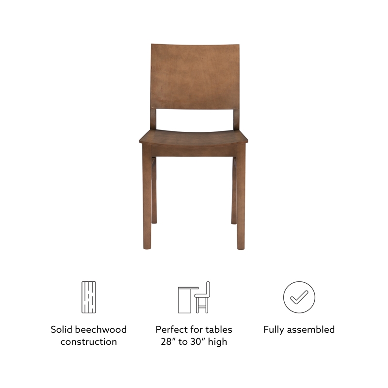 Pemberly Row Set of 2 Solid Beechwood Side Chairs in Natural Finish for Dining