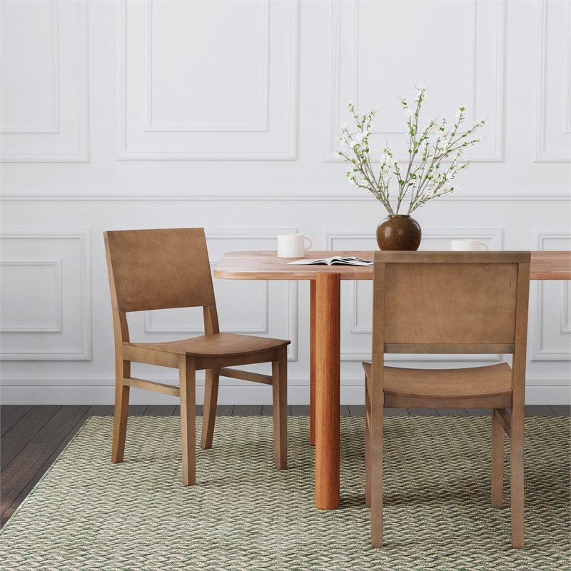Pemberly Row Set of 2 Solid Beechwood Side Chairs in Natural Finish for Dining