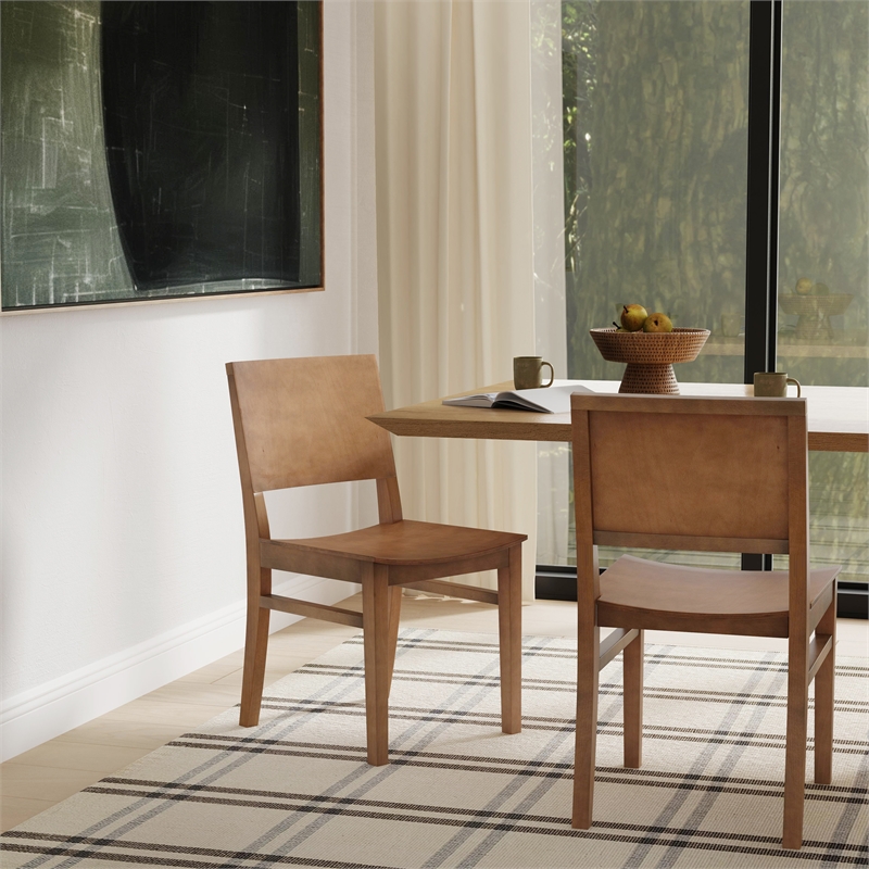 Pemberly Row Set of 2 Solid Beechwood Side Chairs in Natural Finish for Dining