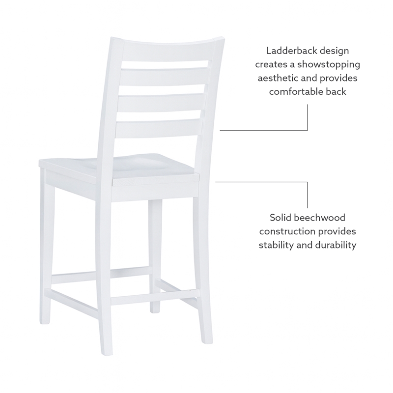 Pemberly Row Set of 2 Ladderback Counter Stools in White Beechwood