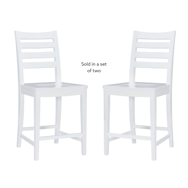 Pemberly Row Set of 2 Ladderback Counter Stools in White Beechwood