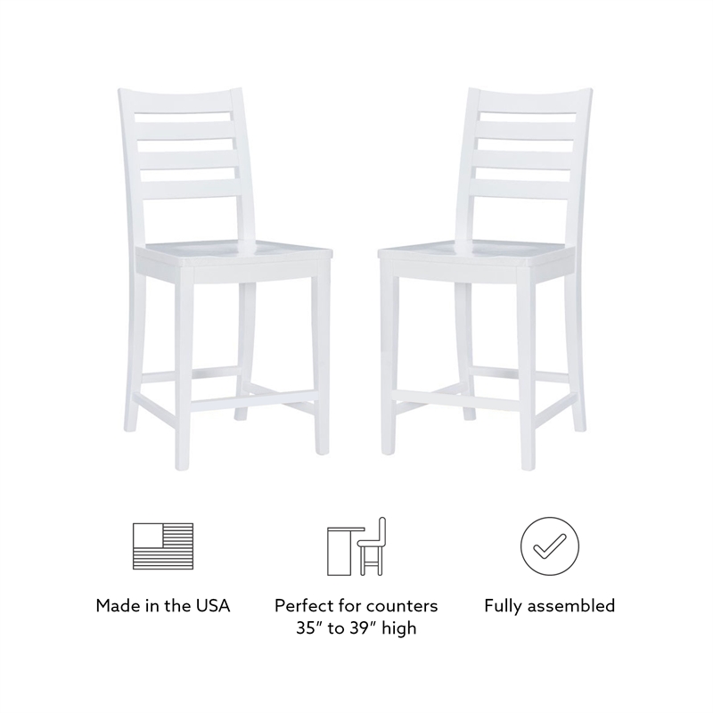 Pemberly Row Set of 2 Ladderback Counter Stools in White Beechwood