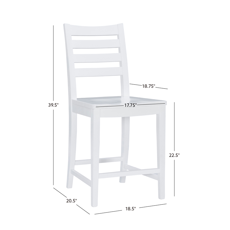 Pemberly Row Set of 2 Ladderback Counter Stools in White Beechwood