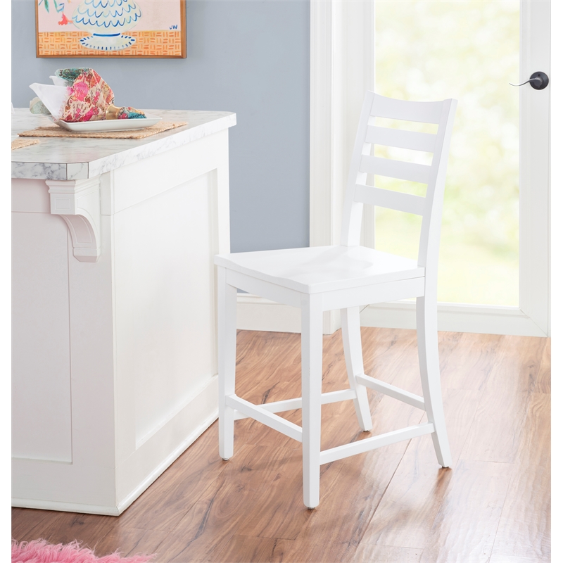 Pemberly Row Set of 2 Ladderback Counter Stools in White Beechwood