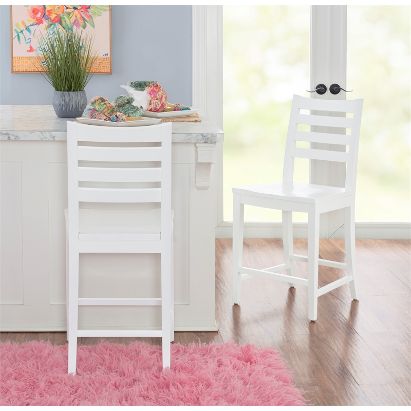 Pemberly Row Set of 2 Ladderback Counter Stools in White Beechwood