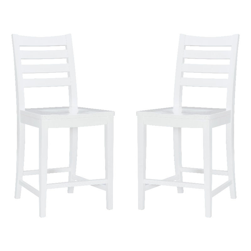 Pemberly Row Set of 2 Ladderback Counter Stools in White Beechwood